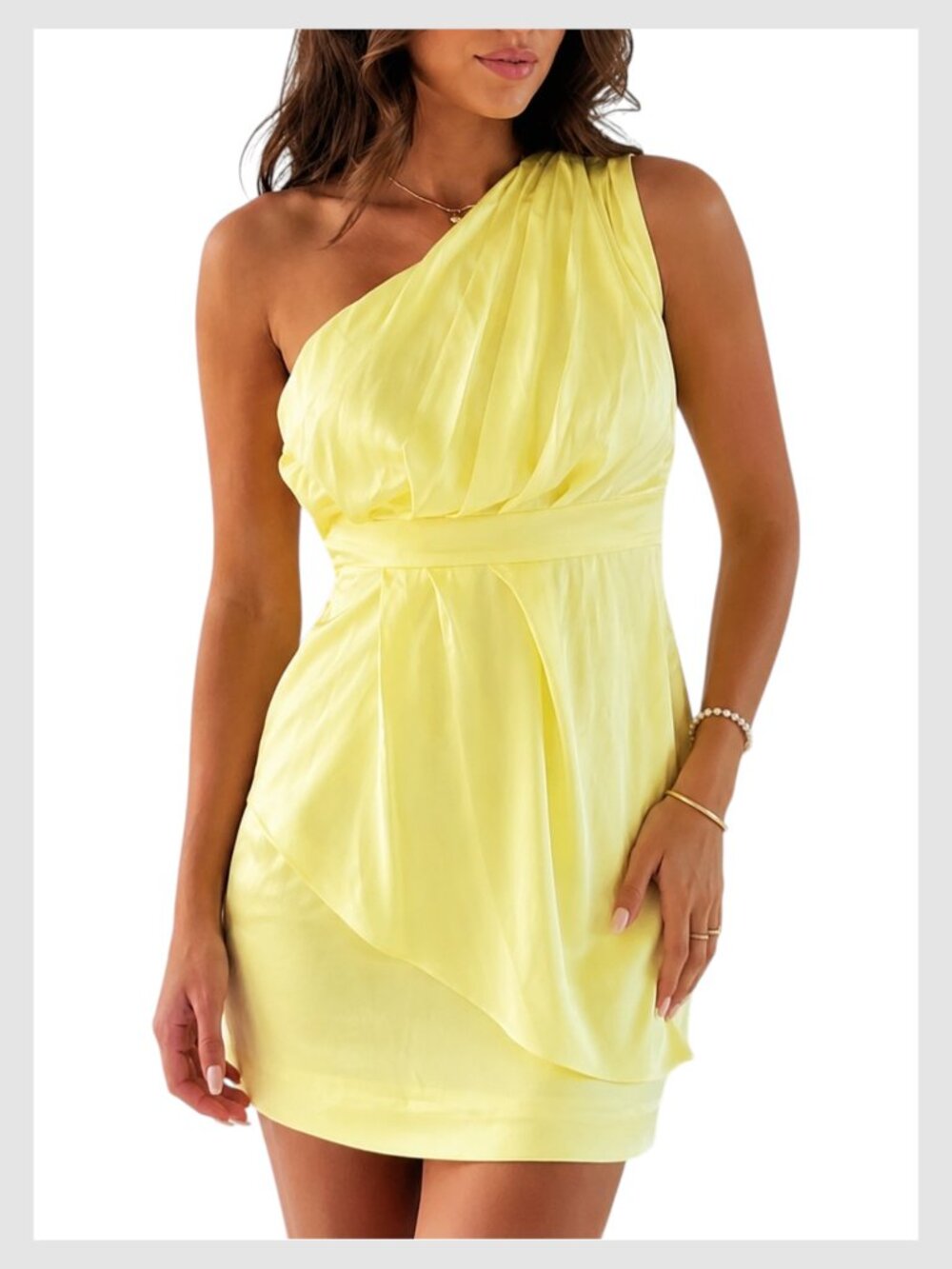 BCBGeneration One-Shoulder Mini Dress Yellow Draped Size 2